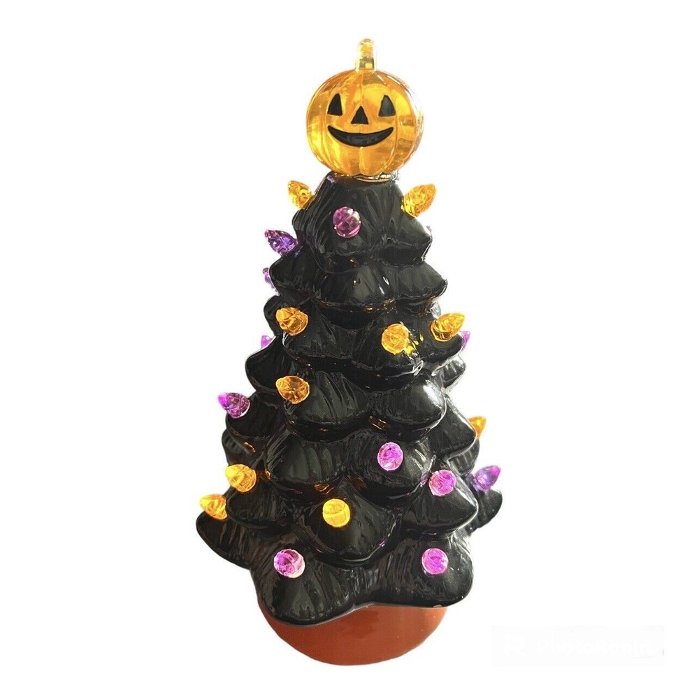 Target Retro Ceramic Lighted Jack O Lantern Black Tree Orange Purple Lights